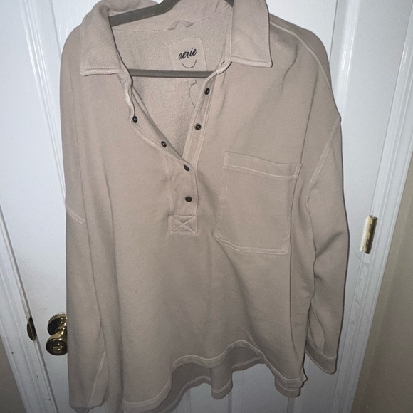 Aerie Neutral Beige Snap Henley Jacket - Picture 2 of 5